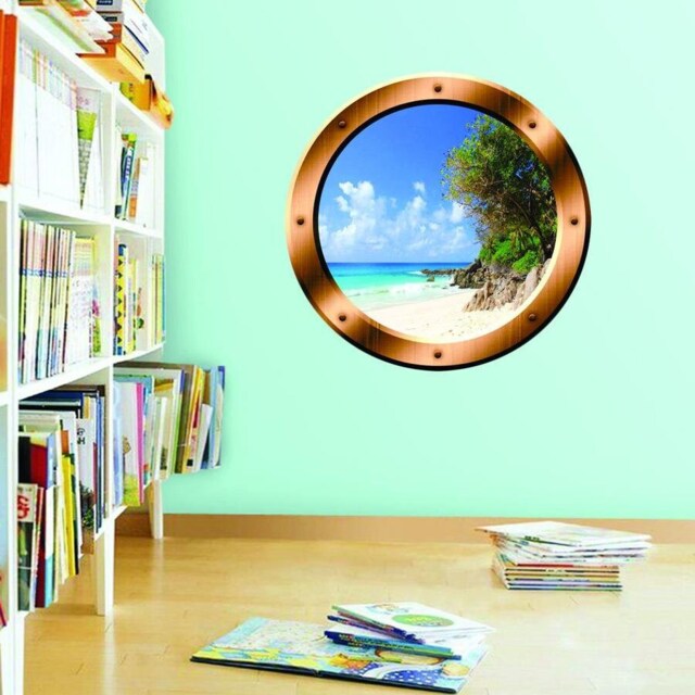 Island Wall Decal Beach View Art 3D Porthole Peel & Stick Mural - Vwaq Bp35 - image 1