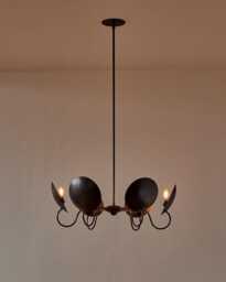 1950S Mid-Century Modern Brass Chandelier 6-Light Italian Pendant Fixture - thumbnail 1