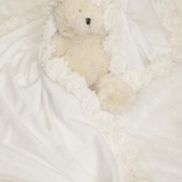 White Baby Receiving Blanket With Shabby Chiffon Flowers - thumbnail 3