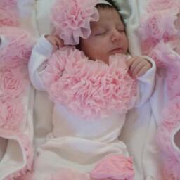 White Baby Receiving Blanket With Shabby Chiffon Flowers - thumbnail 4