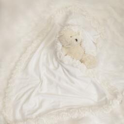 White Baby Receiving Blanket With Shabby Chiffon Flowers - thumbnail 2