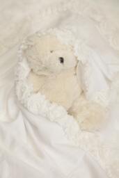 White Baby Receiving Blanket With Shabby Chiffon Flowers