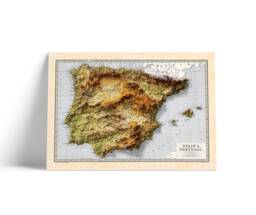 Spain & Portugal Map - Geology Elevation 2D Gicl??e Vintage Poster 3D Effect Shaded Relief Print Balearic Islands Ibiza - thumbnail 1
