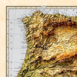 Spain & Portugal Map - Geology Elevation 2D Gicl??e Vintage Poster 3D Effect Shaded Relief Print Balearic Islands Ibiza - thumbnail 3