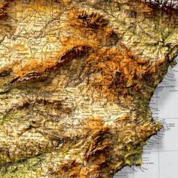 Spain & Portugal Map - Geology Elevation 2D Gicl??e Vintage Poster 3D Effect Shaded Relief Print Balearic Islands Ibiza - thumbnail 2