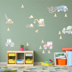 Watercolor Construction Vehicle Wall Decals Truck, Crane, Tractor Nursery Decor - thumbnail 2