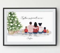 Personalized Christmas Family Portrait Print - Custom Pyjama Card - thumbnail 1