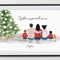 Personalized Christmas Family Portrait Print - Custom Pyjama Card - thumbnail 3