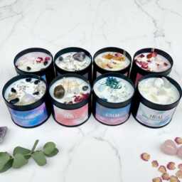 Crystal Candle Gift Set, Birthday For Her Healing Crystal Spiritual Manifestation Ritual Self Love Soy Wax - thumbnail 2