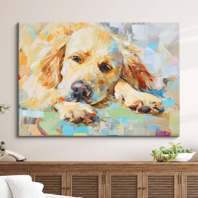 Golden Retriever Abstract Oil Painting Framed Print & Canvas Large Sizes Luxury Wall Art Poster Pet Home Decor Interior Dog Gift Idea - image 1