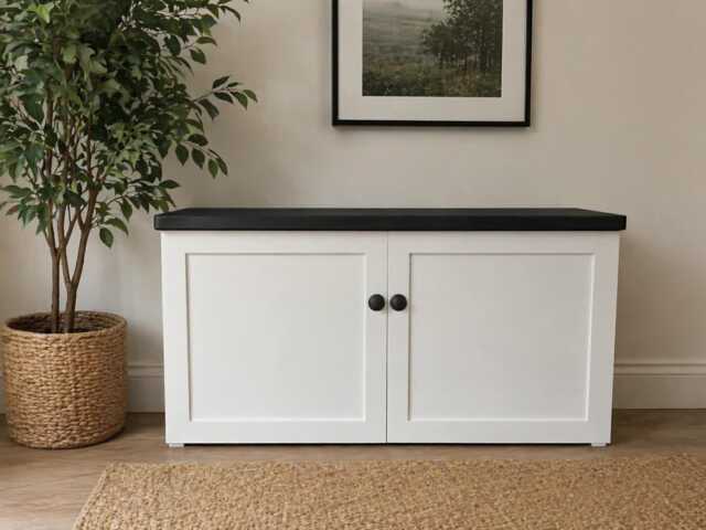 Handmade Solid Wood Shoe Storage Bench, Entryway Cupboard With Doors, Hallway Furniture - image 1