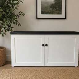 Handmade Solid Wood Shoe Storage Bench, Entryway Cupboard With Doors, Hallway Furniture - thumbnail 2