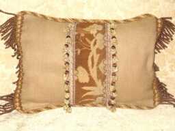 Antique 19Th Century Needlepoint Fragment Small Lumbar Pillow in Neutral Colors