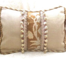 Antique 19Th Century Needlepoint Fragment Small Lumbar Pillow in Neutral Colors - thumbnail 2