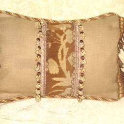 Antique 19Th Century Needlepoint Fragment Small Lumbar Pillow in Neutral Colors - thumbnail 3