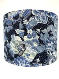 Japanese Kenzan Lampshade Blue Silver Floral Cotton Drum Shade - thumbnail 1