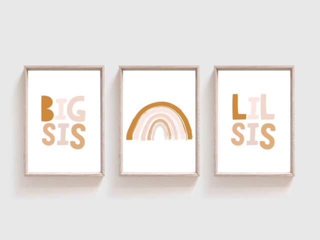Set Of 3 Girls Bedroom Prints, Sister Decor, Print, Pastel Colours, Wall Art, Rainbow Prints - image 1