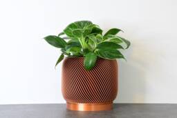"Sierra Planter With Drainage & Saucer in Copper, Unique 3D-Printed Plant Pot, Small To Large Sizes 4"" 5"" 6"" 7"" 8"