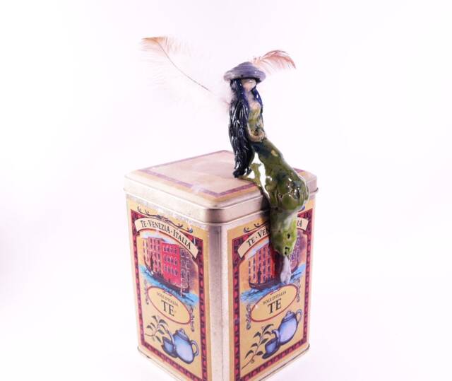 Green Angel, Handmade Figurine, Ceramic, Decor, Handformed Christmas Gift - image 1