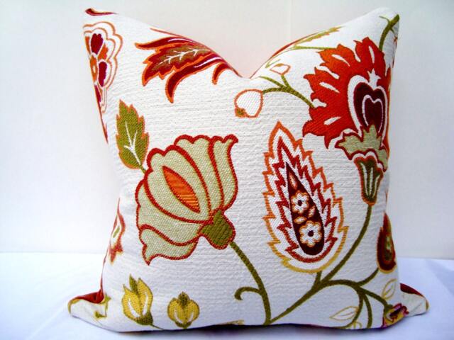 Floral Tapestry Pillow Cover - Orange Rust Ivory Velvet, 20 - image 1