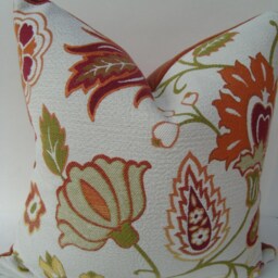 Floral Tapestry Pillow Cover - Orange Rust Ivory Velvet, 20 - thumbnail 2