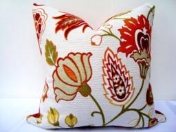 Floral Tapestry Pillow Cover - Orange Rust Ivory Velvet, 20