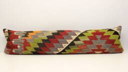 Handmade King Size Kilim Lumbar Pillow Cover, 12x48 Inch - thumbnail 1
