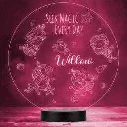 Cute Little Mermaids Sea Life Round Personalised Gift Any Colour Led Night Light - thumbnail 1