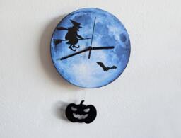 Halloween Pumpkin Swinging On The Moon With Witch Silhouette - Wall Clock Pendulum Clock Unique - thumbnail 1