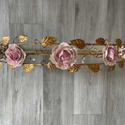 Made in Italy Gold Bed Canopy Wrought Iron & Fine Pink Or Clear Blue Porcelain Peonies Crystals - thumbnail 3