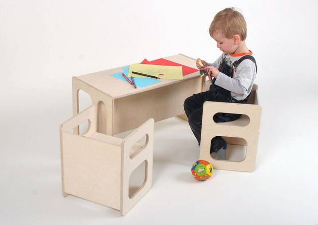 Play Table Tim & Two Play Chairs Charlie For The Modern Children's Room Toddler Made Of Waxed Wood in A Set - image 1