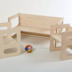 Play Table Tim & Two Play Chairs Charlie For The Modern Children's Room Toddler Made Of Waxed Wood in A Set - thumbnail 2