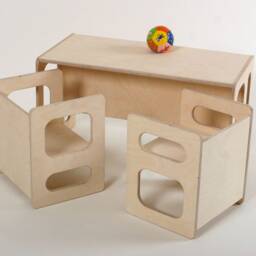 Play Table Tim & Two Play Chairs Charlie For The Modern Children's Room Toddler Made Of Waxed Wood in A Set - thumbnail 3