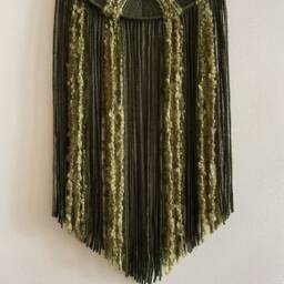 Green Yarn Hoop Wall Hanging, Modern Macrame Decor - thumbnail 3