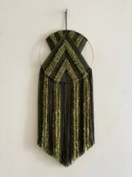 Green Yarn Hoop Wall Hanging, Modern Macrame Decor - thumbnail 1