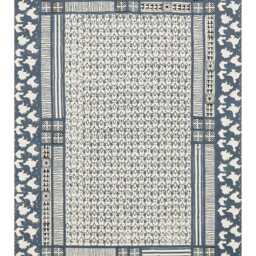 Handmade Block Printed Cotton Rug Blue Beige Boho Area Rug - thumbnail 2