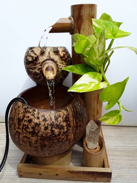 Table Top Fountain Indoor Style Fountain Handmake From Real Coconut Shell & Bamboo - image 1