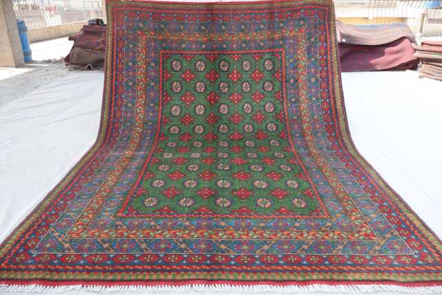 5'8x8 Ft Green Bokhara Rug, Afghan Hand Knotted Veg Dyes Plush Wool Turkmen Tribal Oriental Traditional Kitchen, Bedroom - image 1