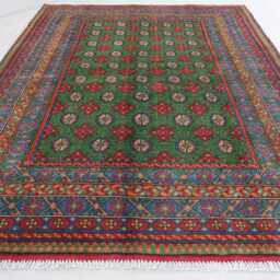 5'8x8 Ft Green Bokhara Rug, Afghan Hand Knotted Veg Dyes Plush Wool Turkmen Tribal Oriental Traditional Kitchen, Bedroom - thumbnail 3