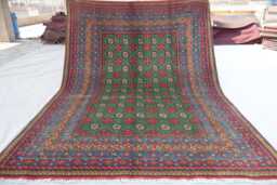 5'8x8 Ft Green Bokhara Rug, Afghan Hand Knotted Veg Dyes Plush Wool Turkmen Tribal Oriental Traditional Kitchen, Bedroom - thumbnail 1