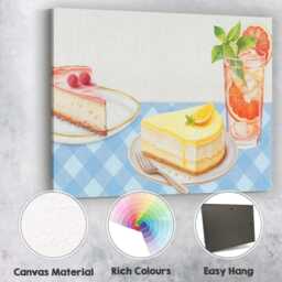 Lemon Cheesecake Raspberry Tart & Citrus Drink Kitchen Canvas Wall Art Print Decor Picture Ready To Hang - thumbnail 2