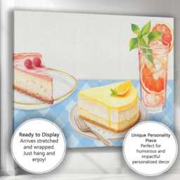Lemon Cheesecake Raspberry Tart & Citrus Drink Kitchen Canvas Wall Art Print Decor Picture Ready To Hang - thumbnail 3