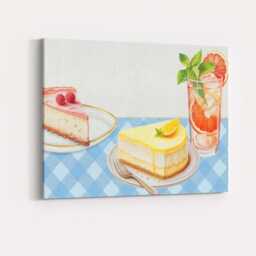 Lemon Cheesecake Raspberry Tart & Citrus Drink Kitchen Canvas Wall Art Print Decor Picture Ready To Hang - thumbnail 4