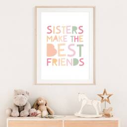 2 Sister Prints, Girls Nursery Bedroom Rainbow Wall Art, Poster, Pastel Colour - thumbnail 2