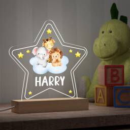 Jungle Safari Night Light, Printed Name Star Sign, Baby Gift, Nursery Decor, Boy Girl Nursery, Lion Elephant - thumbnail 2