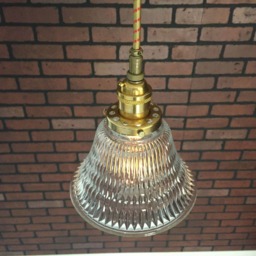 "Industrial Pendant Light -Brass 6 1/2"" Hyalophane Glass Bell with Patented ""Huila Connector" - thumbnail 3