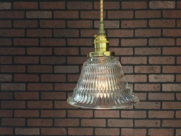 "Industrial Pendant Light -Brass 6 1/2"" Hyalophane Glass Bell with Patented ""Huila Connector"