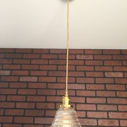 "Industrial Pendant Light -Brass 6 1/2"" Hyalophane Glass Bell with Patented ""Huila Connector" - thumbnail 2