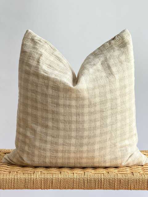 Hmong Hemp Lumbar Pillow Cover Vintage Tribal Textile, Beige Stripes - image 1