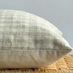 Hmong Hemp Lumbar Pillow Cover Vintage Tribal Textile, Beige Stripes - thumbnail 3
